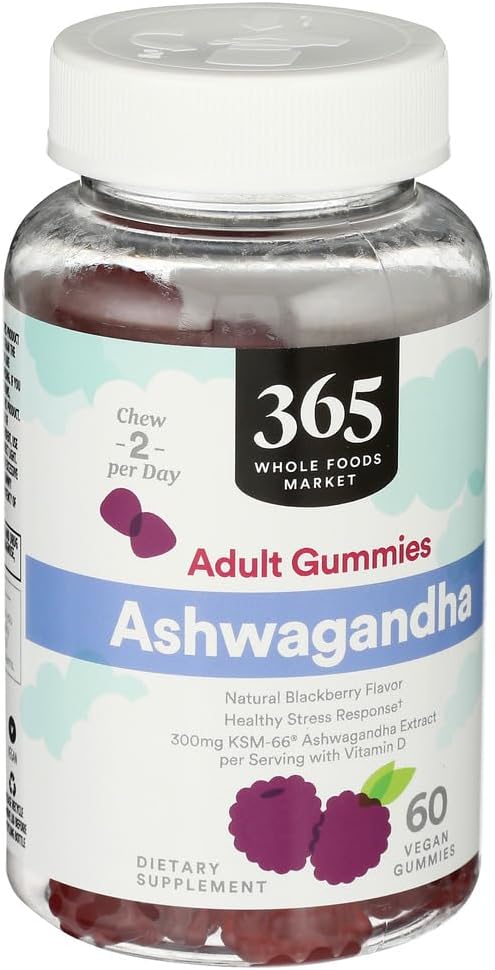 365 by Whole Foods Market, Gominolas de Ashwagandha con Vitamina D, 60 unidades