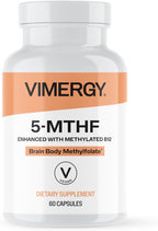 Vimergy 5-MTHF Cápsulas, 60 dosis, 5 mg L-Metilfolato + 500 mcg Vitamina B12, Complemento vegano