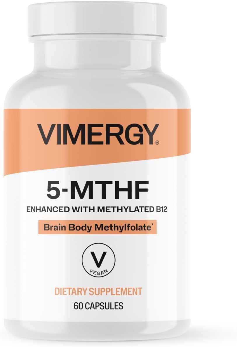 Vimergy 5-MTHF Cápsulas, 60 dosis, 5 mg L-Metilfolato + 500 mcg Vitamina B12, Complemento vegano