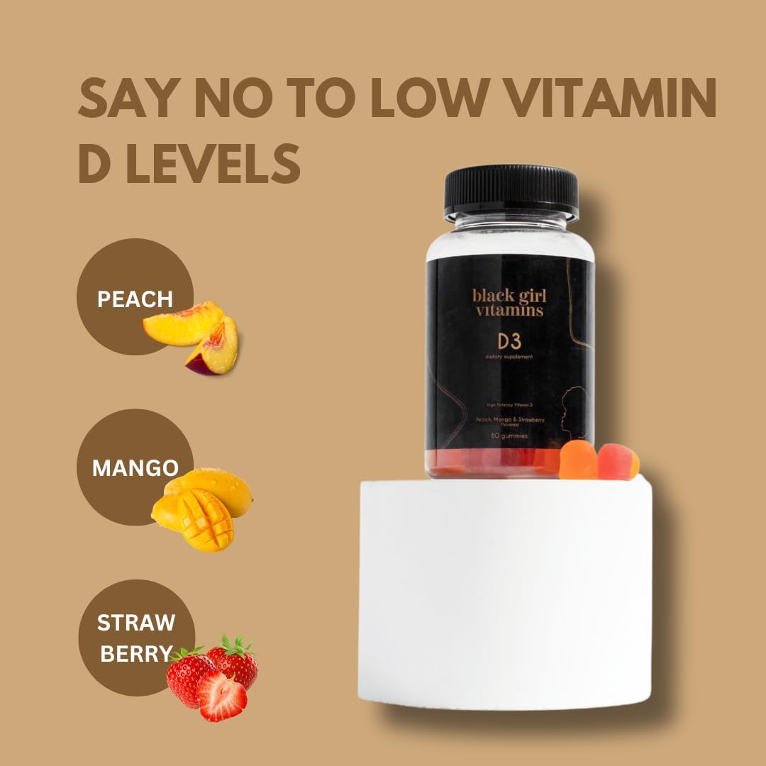 Black Girl Vitamins - Gomitas de Vitamina D3, 2000 IU (50 mcg), Apoyo Inmunológico, Energía y Huesos, Sin Gluten