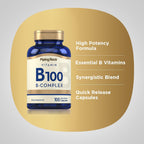 Piping Rock B-100 Complex | 100 Capsules | Vitamins B12, B1, B2, B6 | Non-GMO, Gluten-Free Supplement