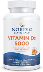 Nordic Naturals Vitamina D3 5000 UI, 200 Perlas Blandas Sabor Naranja - Vegetariano