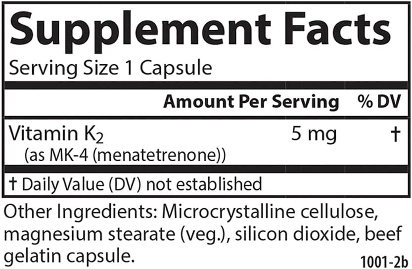 Carlson - Vitamina K2, MK-4 (Menatetrenona), Suplemento de Vitamina K, Salud Ósea y Cardíaca, Sin Soja, 180 Cápsulas