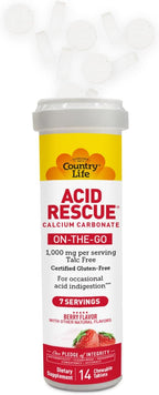 Country Life Acid Rescue Comprimidos Masticables - Alivio Rápido de la Acidez, 400mg Calcio y Magnesio, Vegano, Sin Gluten, 8 Envases (112 tabletas)