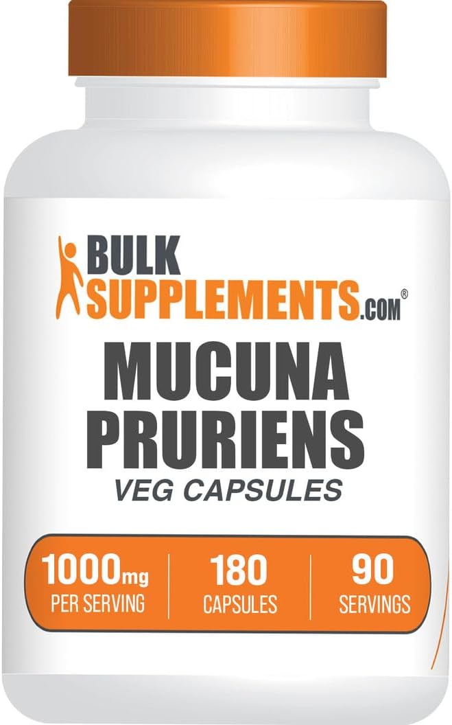 BulkSupplements.com Mucuna Pruriens Cápsulas - Suplemento Herbal, Frijol Terciopelo - Vegano y Sin Gluten, 2 Cápsulas por Ración (1000mg), 180 Unidades