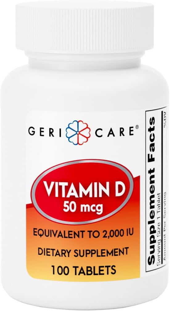 GeriCare Vitamina D 50 mcg (2000 UI) – 100 Comprimidos – Salud Ósea, Función Muscular y Apoyo Inmune