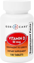 GeriCare Vitamina D 50 mcg (2000 UI) – 100 Comprimidos – Salud Ósea, Función Muscular y Apoyo Inmune