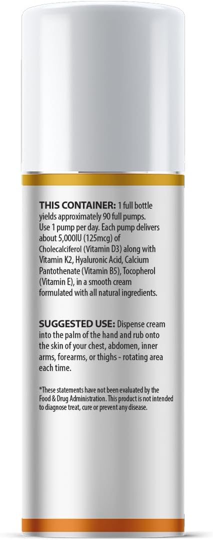 AnuMed Vitamina D3 y K2 5000 UI Crema con Magnesio, Ácido Hialurónico y Vitamina E