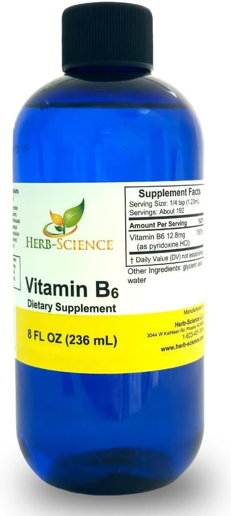 Herb-Science Gotas de Vitamina B6 Líquida 236 ml – Piridoxina de Alta Absorción para Energía, Estado de Ánimo y Sistema Nervioso – Vegano Sin Gluten Sin Alcohol