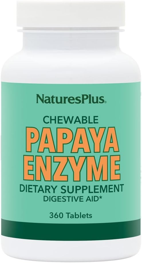 NaturesPlus Papaya Enzyme - 180 Comprimidos Masticables - Suplemento Digestivo con Papaína, Amilasa y Proteasa