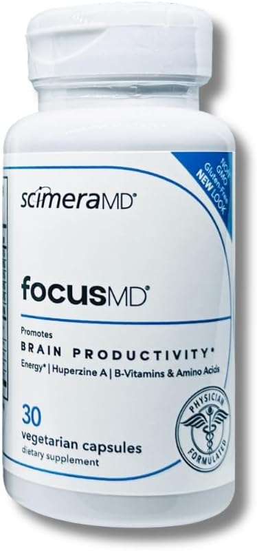 ScimeraMD® FocusMD Complemento para el Cerebro con Coffeeberry Orgánico Nootrópico, Huperzina A para Memoria, Concentración y Energía, 30 Cápsulas