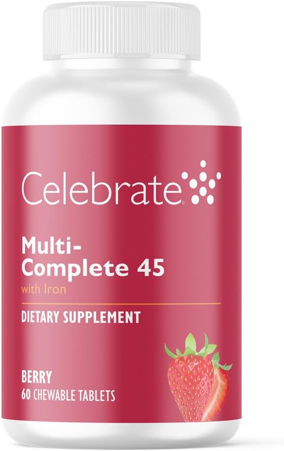 Celebrate Vitamins Multi-Complete Masticables, 45mg Hierro – Multivitamínico Bariátrico Diario para Bypass Gástrico y Manga Gástrica – Sabor Berry (60 Comprimidos)