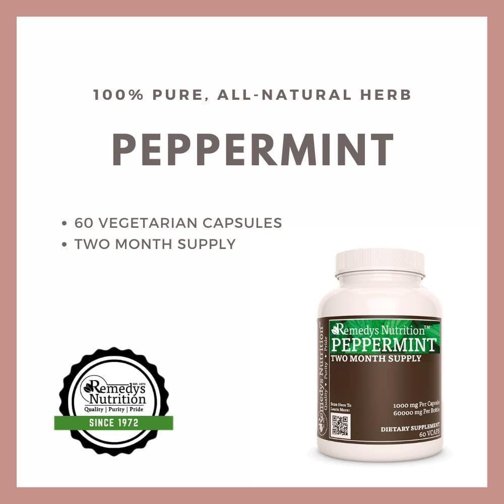 Remedy’s Nutrition Hoja de Menta Piperita – 1000 mg, 60 Cápsulas Veganas – Suplemento Herbal