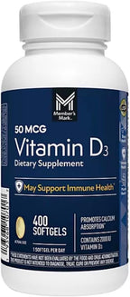 Member Mark Vitamina D3, 50 mcg (2000 UI), 400 Cápsulas Blandas