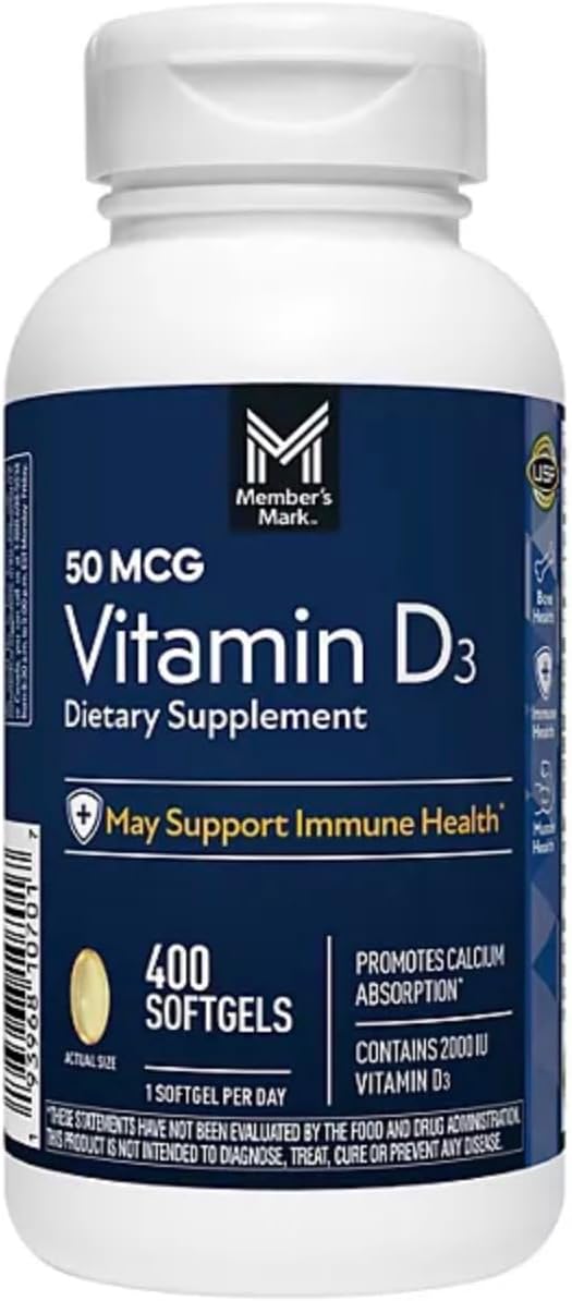 Member Mark Vitamina D3, 50 mcg (2000 UI), 400 Cápsulas Blandas