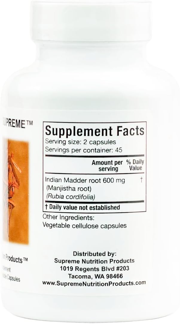 Supreme Nutrition Manjistha Supreme, 90 Pure Indian Madder Root Vegetarian Capsules