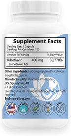 B2-400 Pure Riboflavin - 400 mg de riboflavina pura, 120 cápsulas