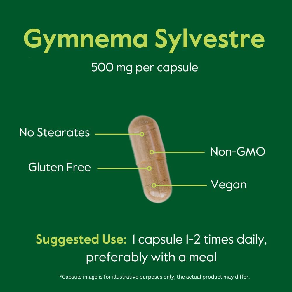 BESTVITE Gymnema Sylvestre 500mg (120 Cápsulas Vegetarianas) - Estandarizado al 75% de Ácido Gimnémico - Sin Estearatos - Sin Cargas - Sin Agentes de Fluidez - Vegano - No GMO - Sin Gluten
