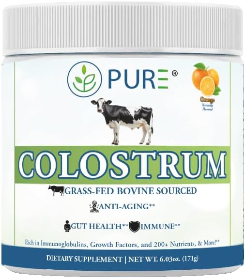 PURE® Grass-Fed Colostrum Powder - 90 Servicios - 1000mg de Colostro Bovino por Cazo