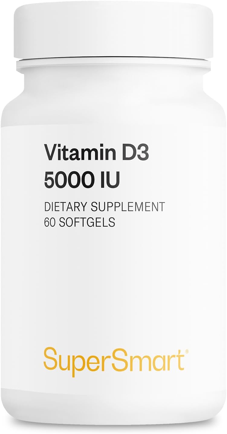 Supersmart - Vitamina D3 5000 UI (125mcg) - High Potency and Bioavailability - with Sunflower Oil | Non-GMO and Gluten-Free - 60 Softgels