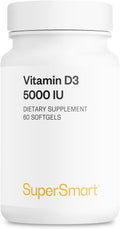 Supersmart - Vitamina D3 5000 UI (125mcg) - High Potency and Bioavailability - with Sunflower Oil | Non-GMO and Gluten-Free - 60 Softgels