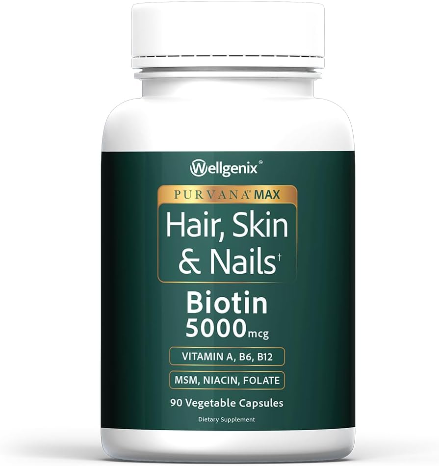 Wellgenix Purvana MAX - Biotin 5000mcg with MSM and B-Complex - 90 Vegan Capsules