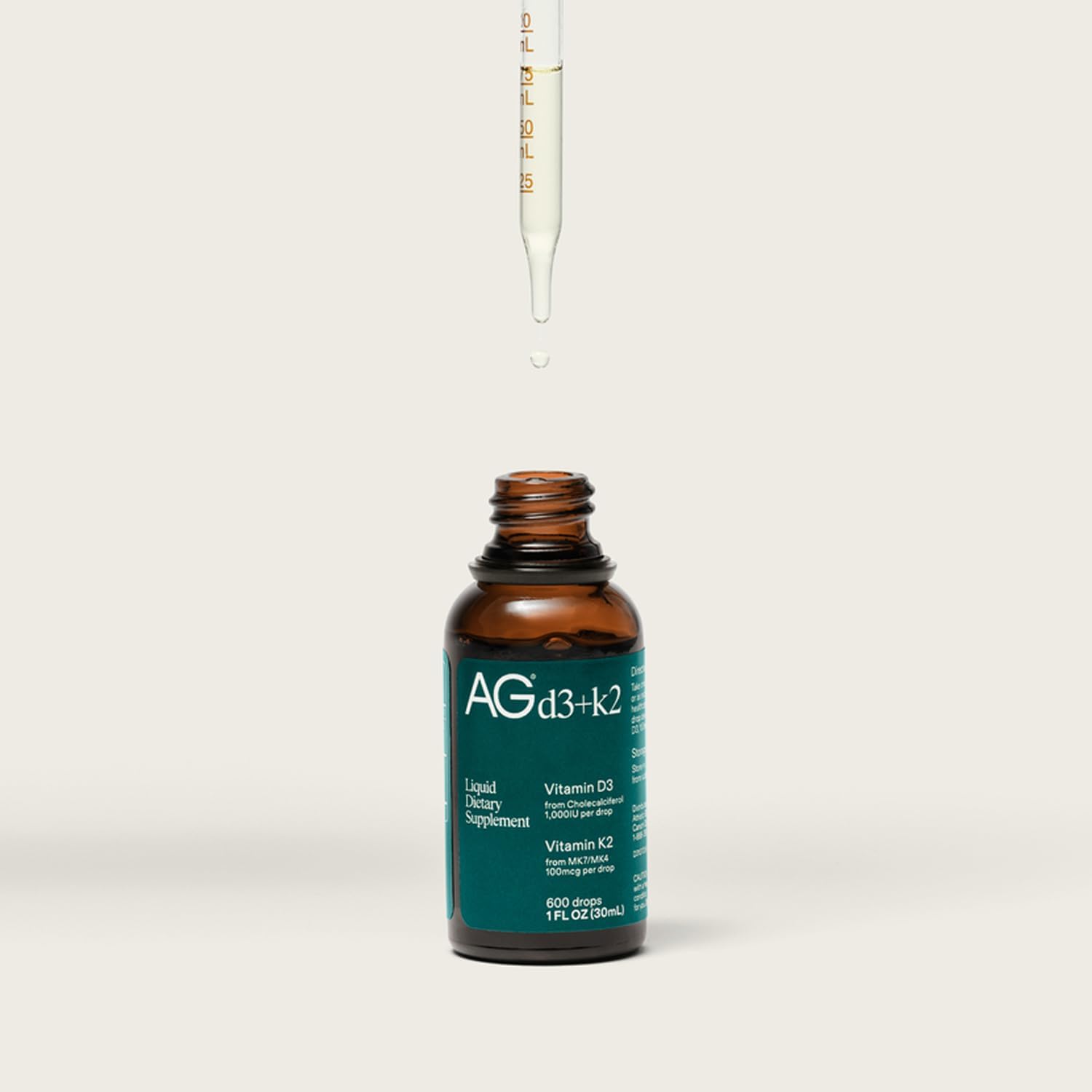AG1 Vitamina D3 + K2 Gotas Líquidas | 1000 UI D3 + 100 mcg K2 | Apoyo Óseo e Inmunitario | Fórmula Vegana