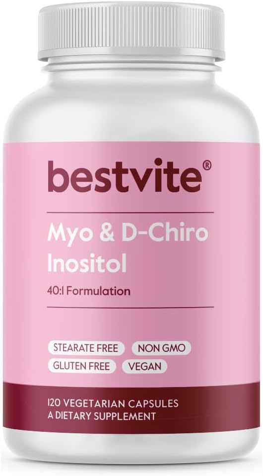 BESTVITE Myo & D-Chiro Inositol (120 Cápsulas Vegetarianas) - 40:1 - Sin Estearatos - Vegano - No-GMO - Sin Gluten