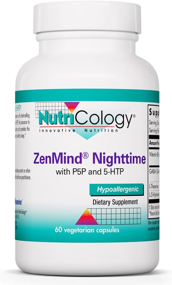 Nutricology ZenMind Nighttime - 550 mg GABA & 200 mg L-Teanina - Fórmula Nocturna - 60 Cápsulas Vegetarianas