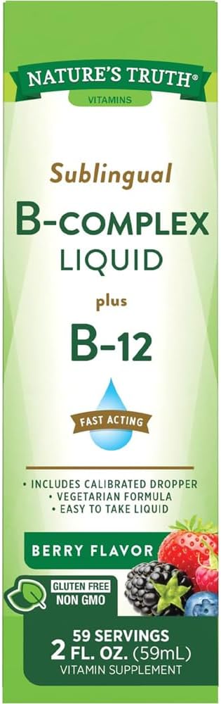 Complejo B Líquido Sublingual con B-12 Sabor Natural Arándano - 2 frascos de 59 ml