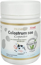 Hi Well Premium Calostro Bovino 100% Puro de Nueva Zelanda Grass-Fed 500mg 120 Cápsulas