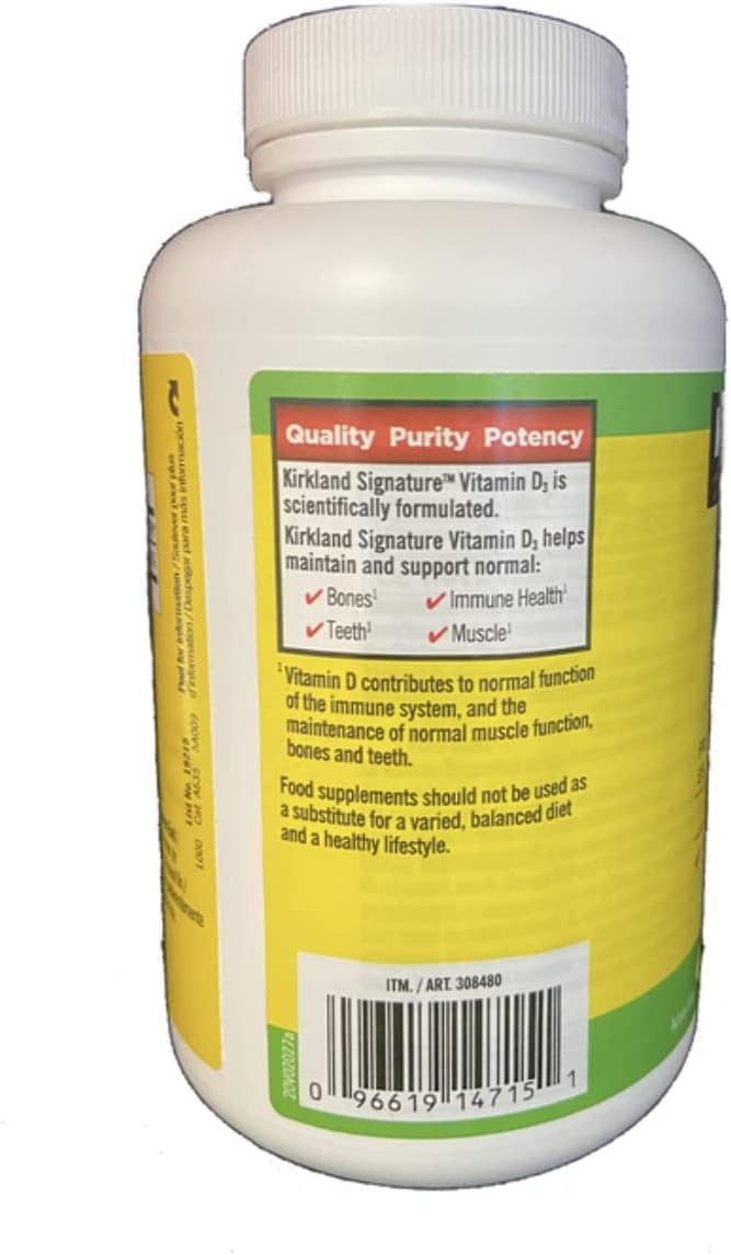 Kirkland Vitamina D3 de Máxima Potencia, 600 Cápsulas Blandas (Paquete de 2)