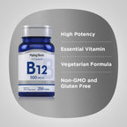 Piping Rock Vitamina B12 500 mcg | 250 Comprimidos | Cianocobalamina | Vegetariano, No GMO, Sin Gluten