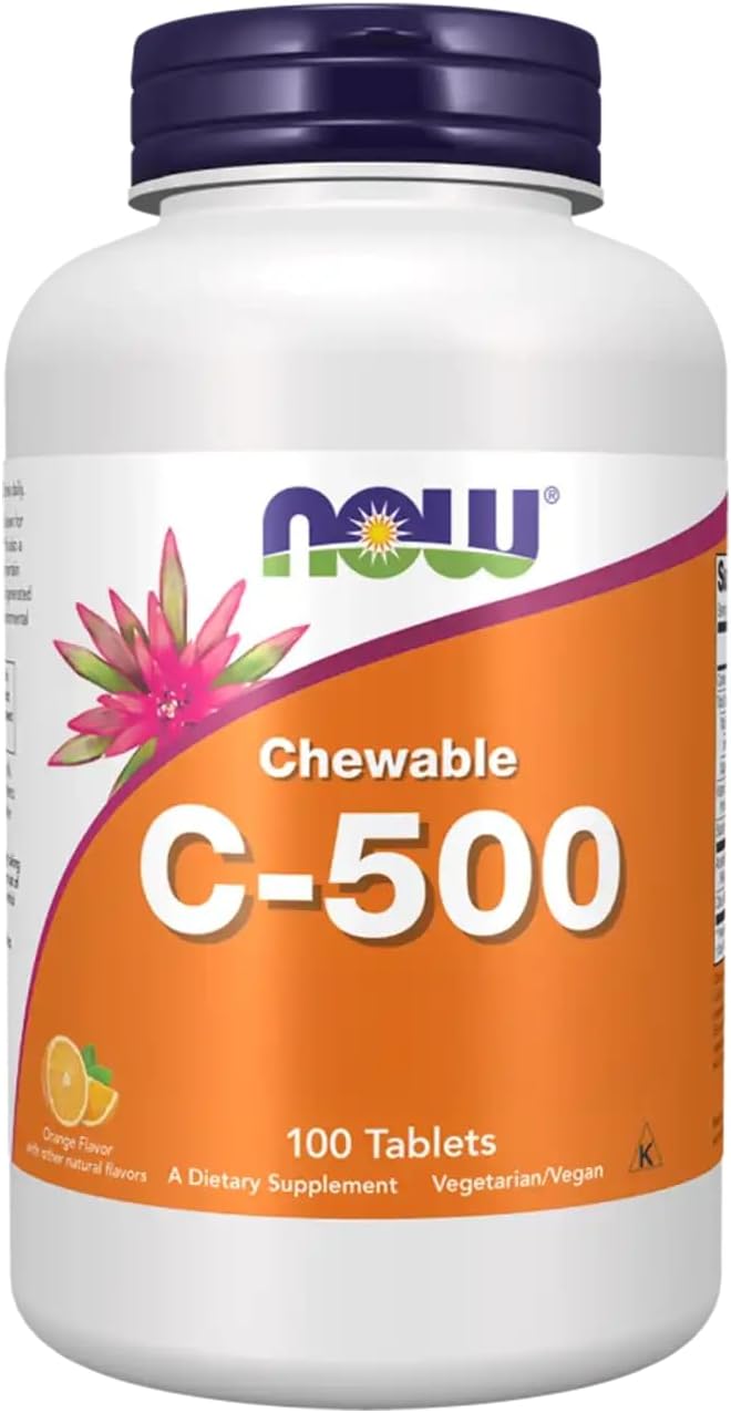 NOW Foods Vitamina C-500 Masticable Sabor Naranja 100 Comprimidos
