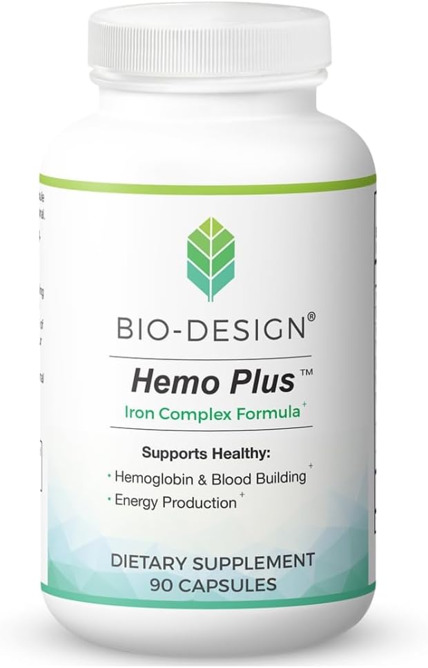 Hemo Plus - Fórmula de Hierro Complejo - Suplemento Altamente Absorbible con Vitamina C, Folato, B6, B12 e Hígado - Apoya la Producción Saludable de Sangre y Energía - 90 Cápsulas