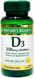 Nature's Bounty D3-10,000 IU Softgels, 72 unidades (Paquete de 2)