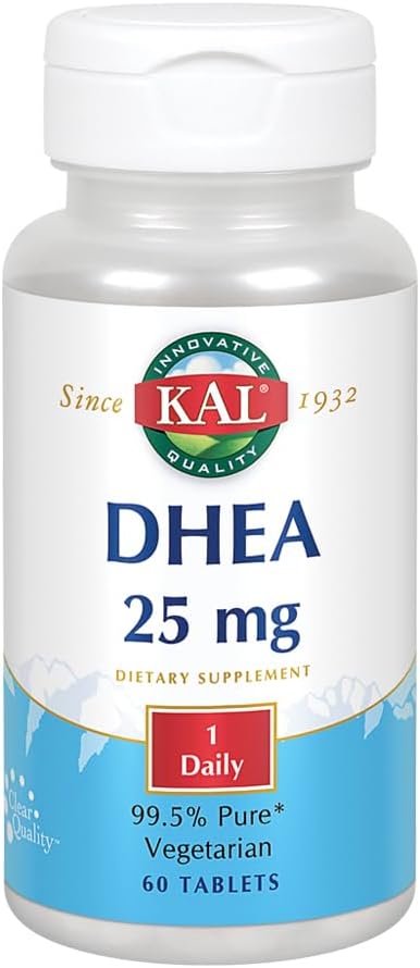 KAL DHEA Vegetarian Tablets - Dehydroepiandrosterone 25 mg, Micronized Formula, 60 Tablets