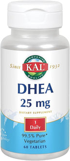 KAL DHEA Vegetarian Tablets - Dehydroepiandrosterone 25 mg, Micronized Formula, 60 Tablets