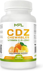 MUSCLE FOOD LABS C D Z Chewables - Vitamina C 1000 mg, Vitamina D3 y Zinc - 120 Comprimidos Masticables Vegetarianos