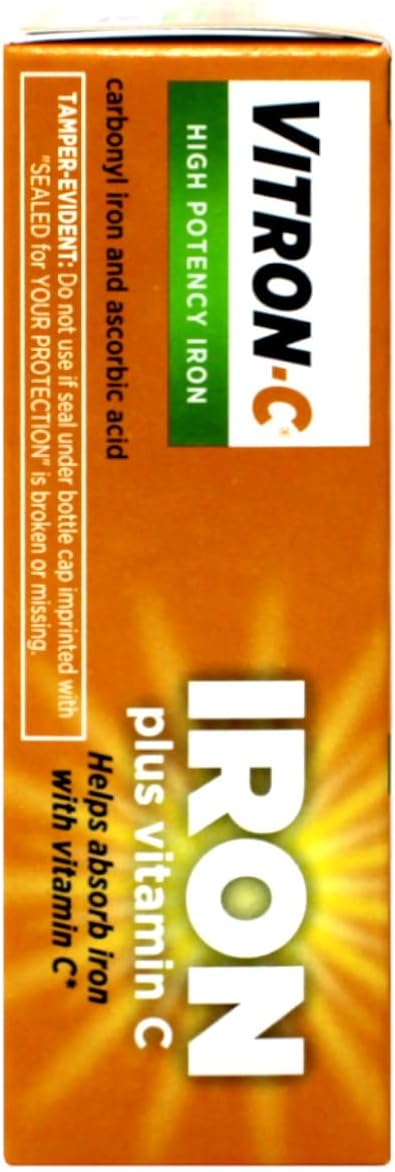 Vitron-C High Potency Iron Supplement with Vitamin C, 65 mg Elemental Iron, 60 Coated Tablets