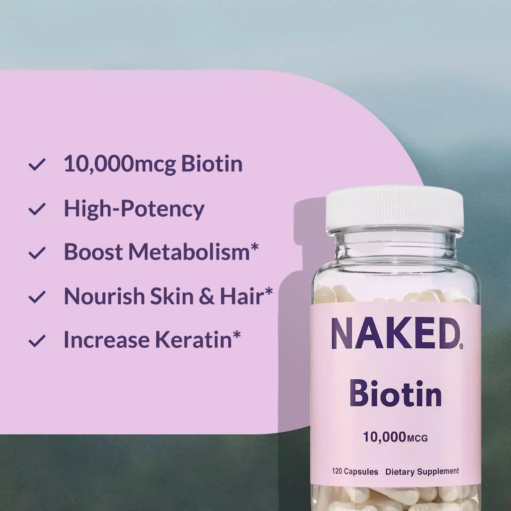 NAKED Biotina 10,000mcg – 120 Cápsulas – Suplemento de Vitamina B7