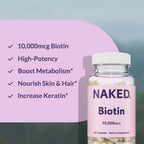 NAKED Biotina 10,000mcg – 120 Cápsulas – Suplemento de Vitamina B7