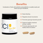 NOOCI NOO Gut, Intestino + Piel: Suplemento 3 en 1 para la Salud Intestinal con Hierbas, Probiótico y Postbiótico, Apoyo Digestivo contra la Hinchazón y el Estreñimiento, 60 Cápsulas Veganas