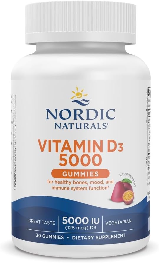 Nordic Naturals Vitamina D3 5000 Gominolas, Sabor Maracuyá - 30 Gominolas - Vegetariano - No-GMO