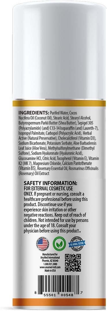 AnuMed Vitamina D3 y K2 5000 UI Crema con Magnesio, Ácido Hialurónico y Vitamina E