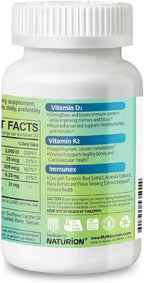 NATURION D3+K2 IMMUNEX – Vitamina D3 2000 UI, K1 25 mcg, K2 200 mcg, Zinc 6.25 mg, DK Blend 31 mg – 120 Cápsulas Blandas