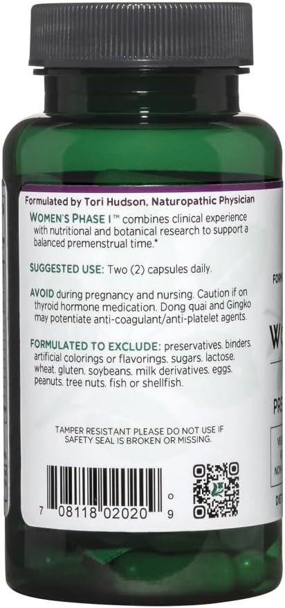 Vitanica Women's Phase I, Apoyo Premenstrual, Vegano, 60 Cápsulas