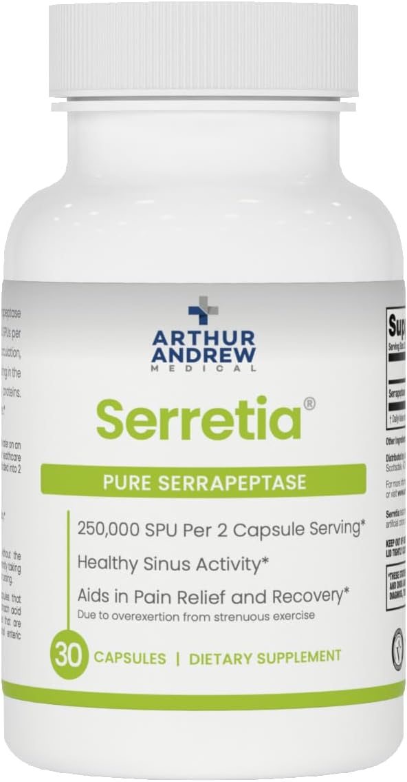 Arthur Andrew Medical Serretia - Serrapeptase for Muscle and Sinus Support, 180 Capsules