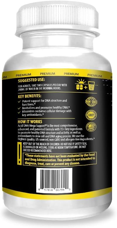 ACTIF DNA Mega Support con 15+ Factores Avanzados - Non-GMO, Acción Rápida, 60 Cápsulas