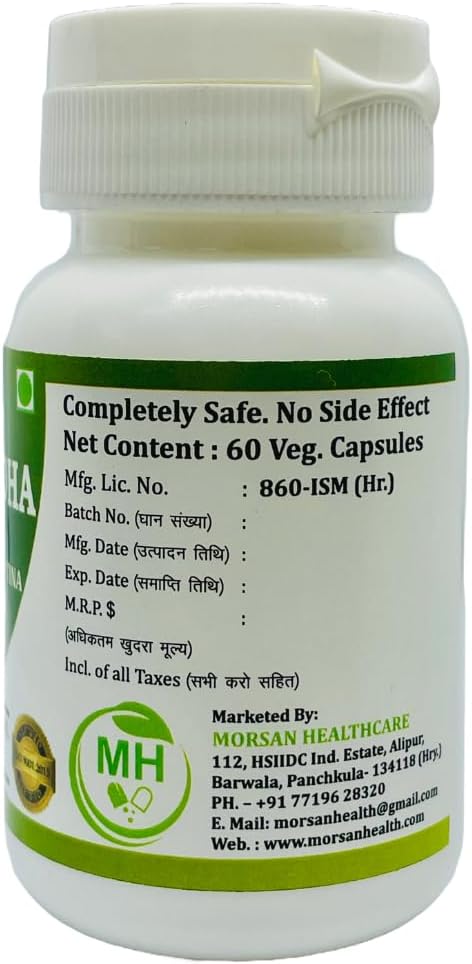 Morsan Healthcare Sarpgandha (Rauvolfia Serpentina) 500 mg. Cápsulas, Suplemento Puro y Herbal 60 mg. Cápsulas Vegetales